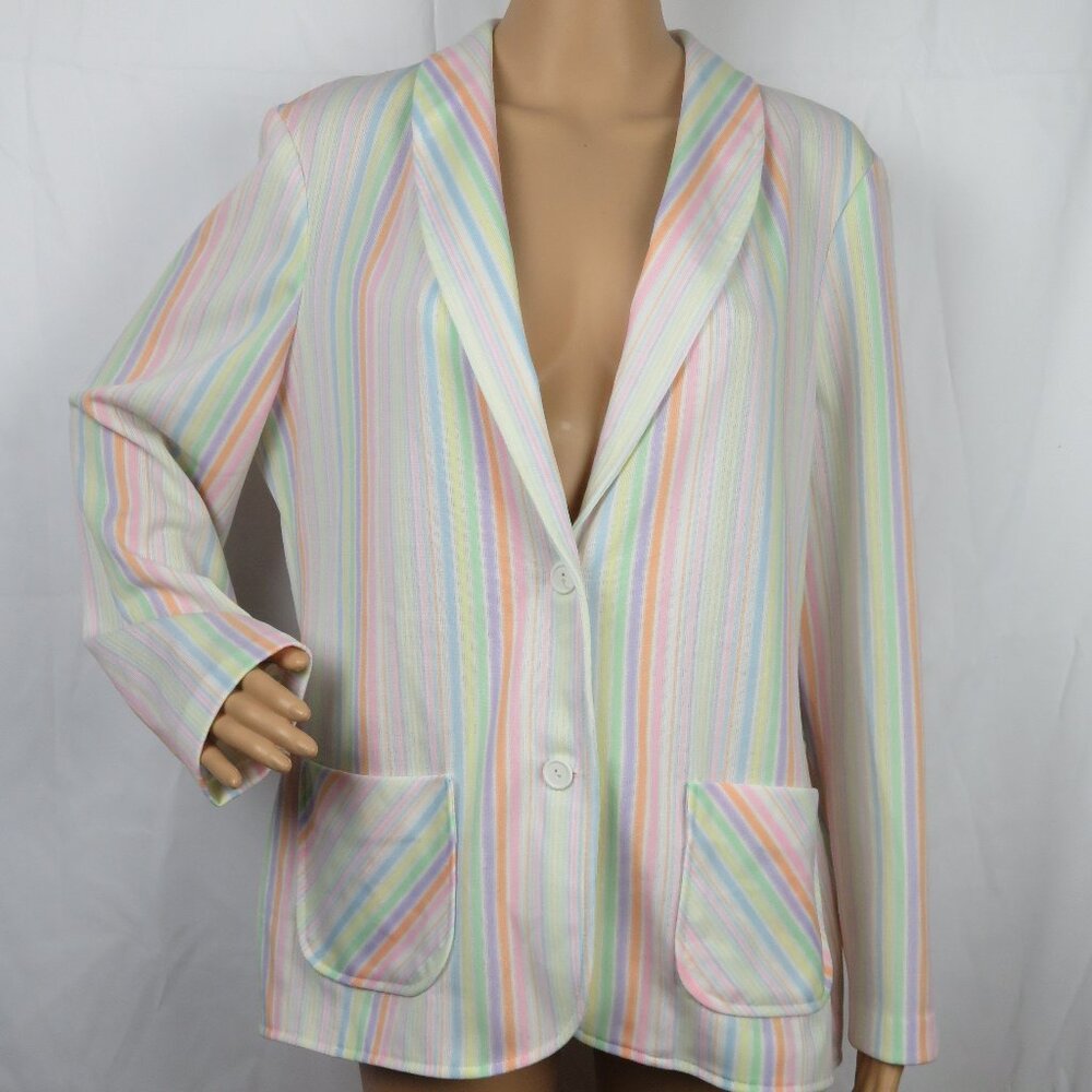 Pastel Stripe Blazer Jacket Office Colorful Summer 18 Plus Size Cute Pin XL